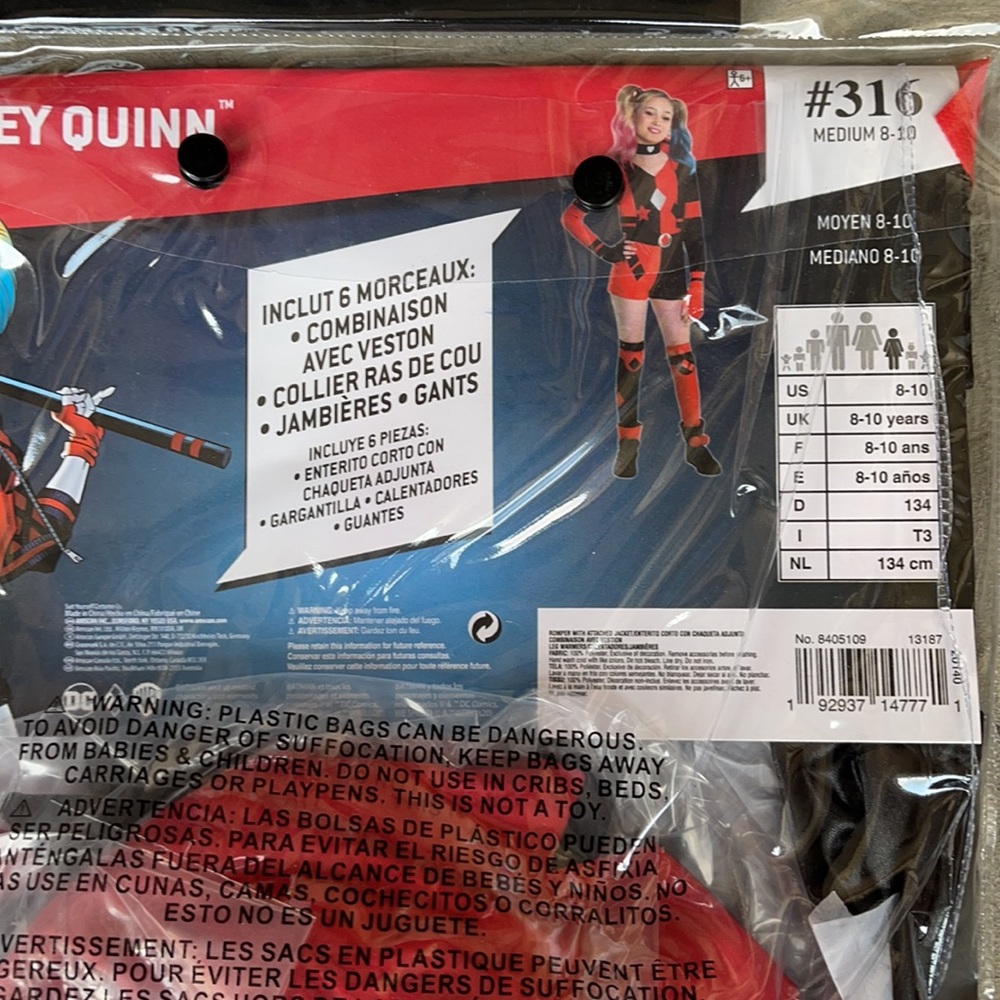 Harley Quinn Black/Red Children’s Costume! New! - Picture 6 of 10